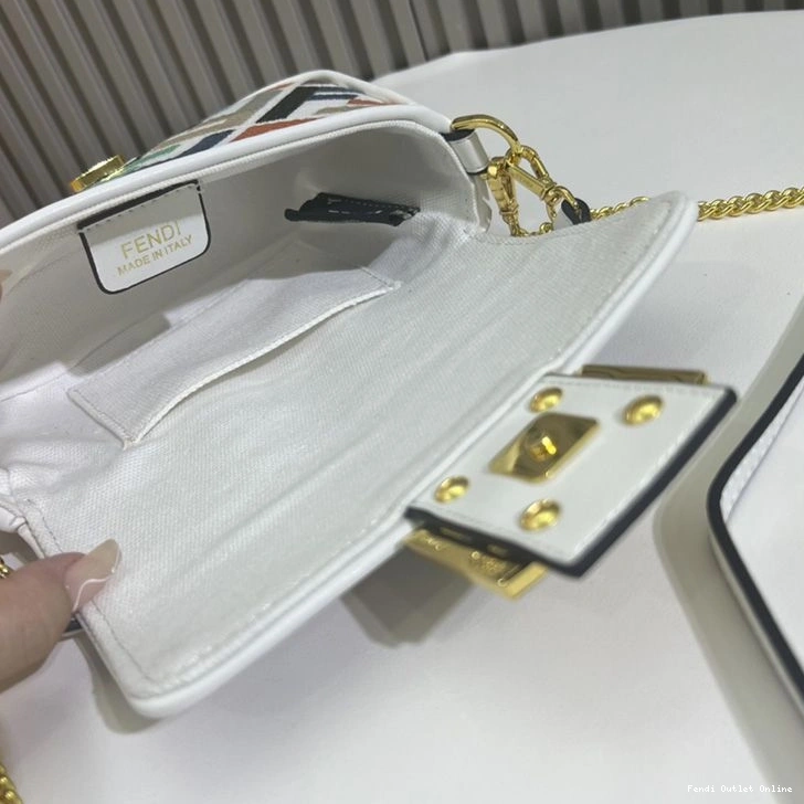 Affordable Canvas In FF Motif Bag Baguette Multi Fendi White Mini 0719